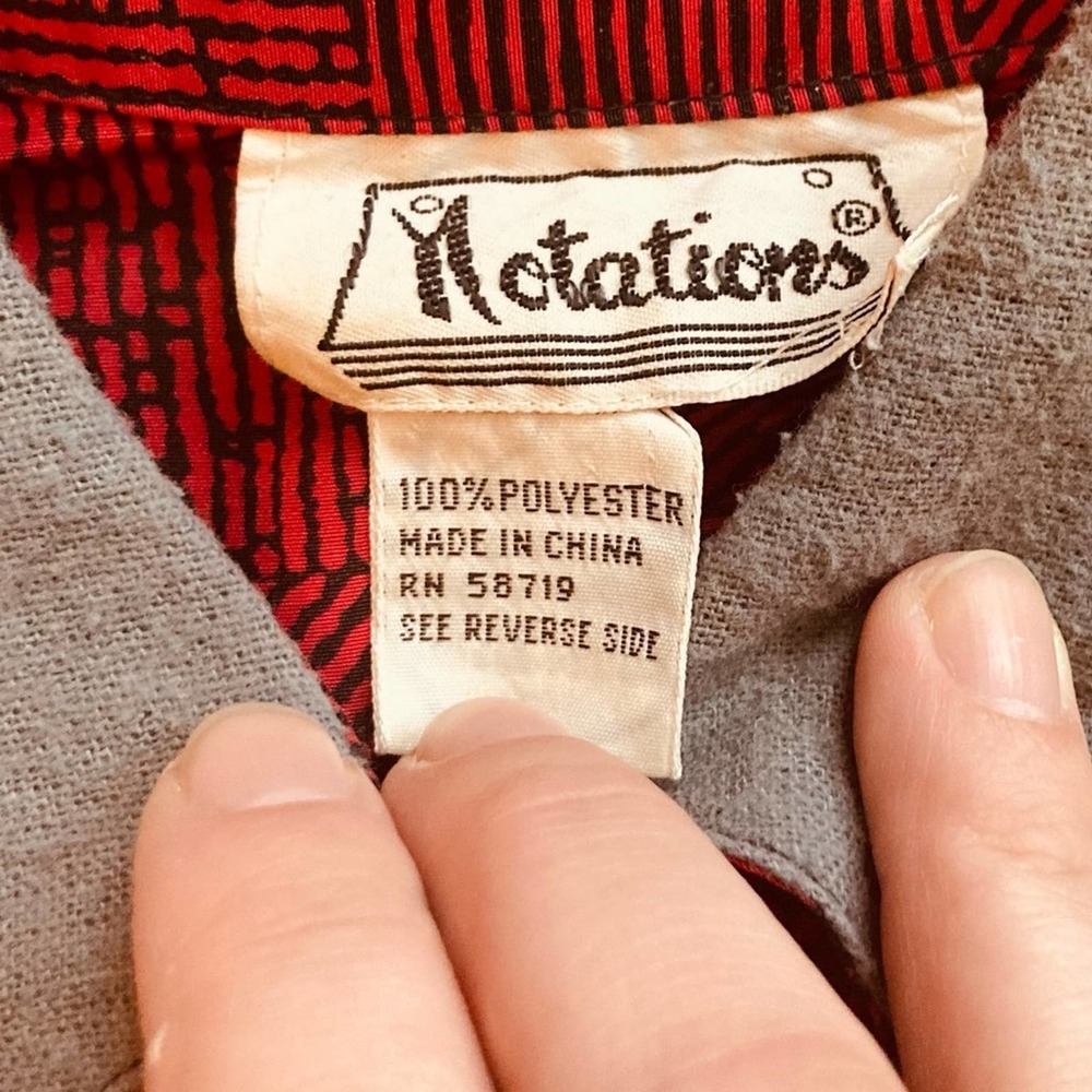 Vintage 80s Notations Red and Black Button Down Shirt with Gray Details - Picture 5 of 7